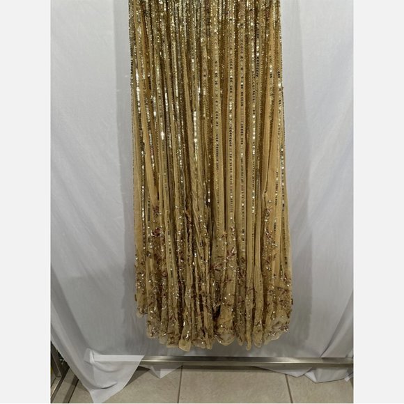 NEW $798 Mac Duggal [ 6‎ ] Sequin & Floral Embellished Evening Gown Gold - Picture 11 of 16